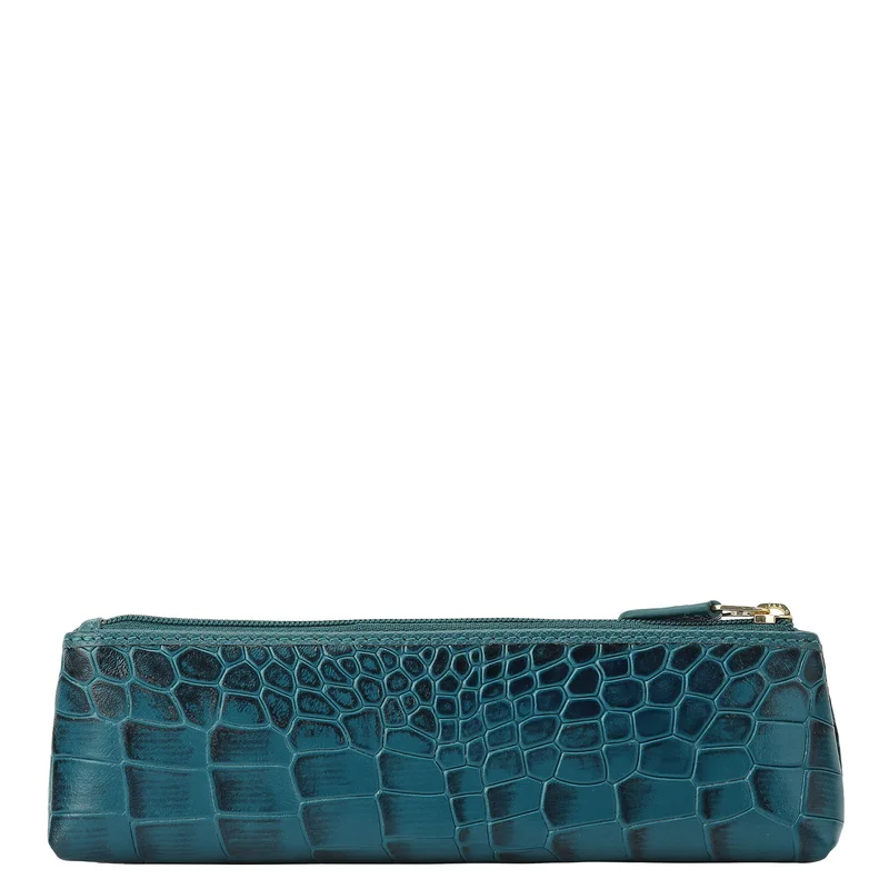 Da Milano Croco Leather Multi Pouch - Teal